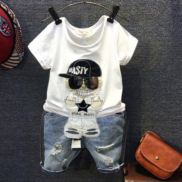 

clothing sets boyssummer kids cotton casual t-shirt + short pants 2pcs tracksuits for boys children outfits 2-6year, White