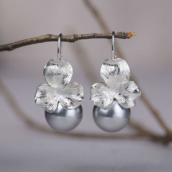 

s925 silver shell small flower net red temperament personality trendy earrings, Golden;silver