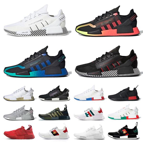 

authentic nmdÂ r1Â v2 men women running shoes humanÂ race sports sneakers aqua tones gradient neon atmos bee oreo japan dazzle pharrellÂ william