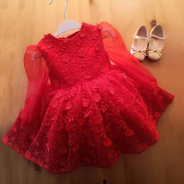 

girl's dresses princess dress for girls red lace flower winter long sleeve clothes kids christmas costume children year party tutu vest, Red;yellow