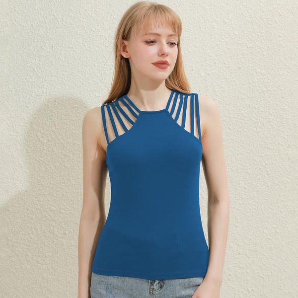

women's tanks & camis sleeveless hollow out women elegant solid base ladies shirt spring summer halter bodycon slim streetwear blo, White