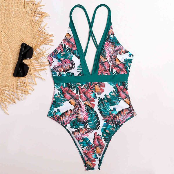 

swimsuit floral printed swimwear women bathing suit beach backless monokini female 210520, White;black