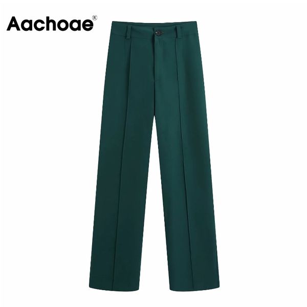 

aachoae women solid long pants pleated elegant office lady trousers full length straight pants female pantalon pour femme 210413, Black;white