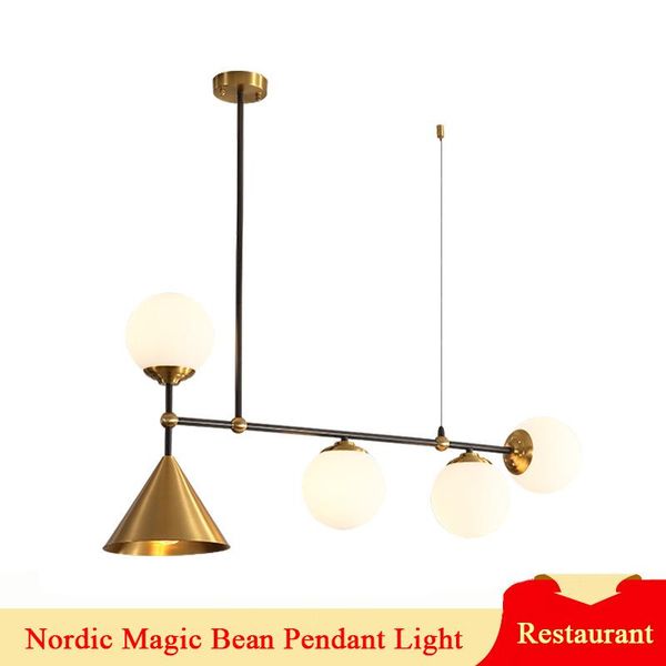 

pendant lamps nordic h65 copper gold led chandelier lights american restaurant modern magic bean glass lampshade e27 lighting fixtures