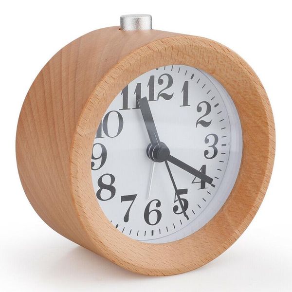 

other clocks & accessories round wooden alarm clock with arabic numerals, non-ticking silent, backlight, battery operated, analog night ligh