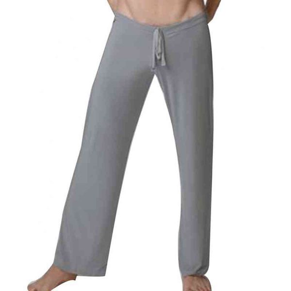 

men casual pants solid color drawstring waist homewear yoga loose pajama trousers
