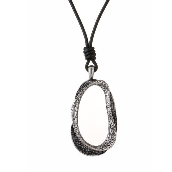 

pendant necklaces long for women gothic irregular oval metal necklace black leather chain statement jewelry gift 2021, Silver