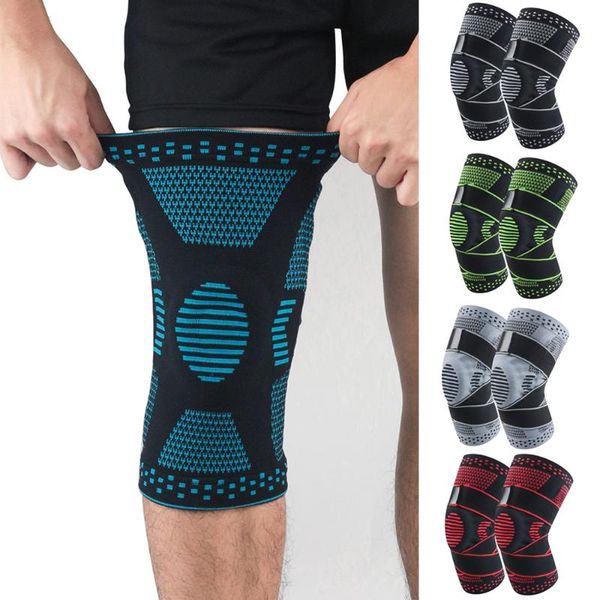 

pair knee braces support protector pad compression sleeve non-slip for men women hiking soccer basketball outdoor sport elbow & pads, Black;gray