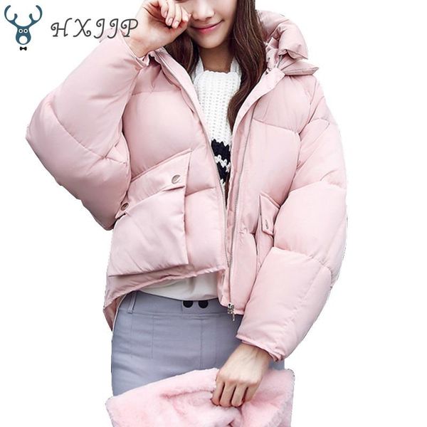 

women's trench coats winter coat women 2021 long sleeve hooded short padded down jacket parka female girls cotton clothing plus size, Tan;black