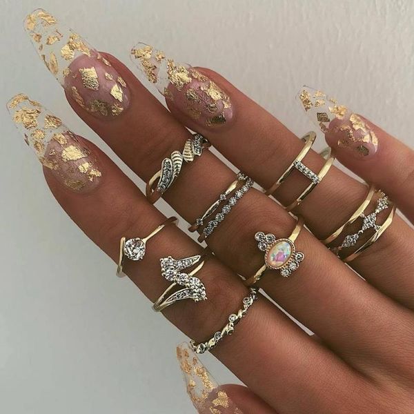 

pcs/set fashion lady lovely opal crystal geometry midi rings set wedding cocktail gifts, Slivery;golden