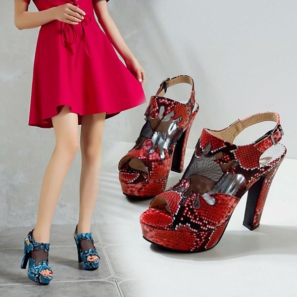 

boots open toe summer ankle for women snake print lace high heel sandal red platform party wedding shoes lady, Black