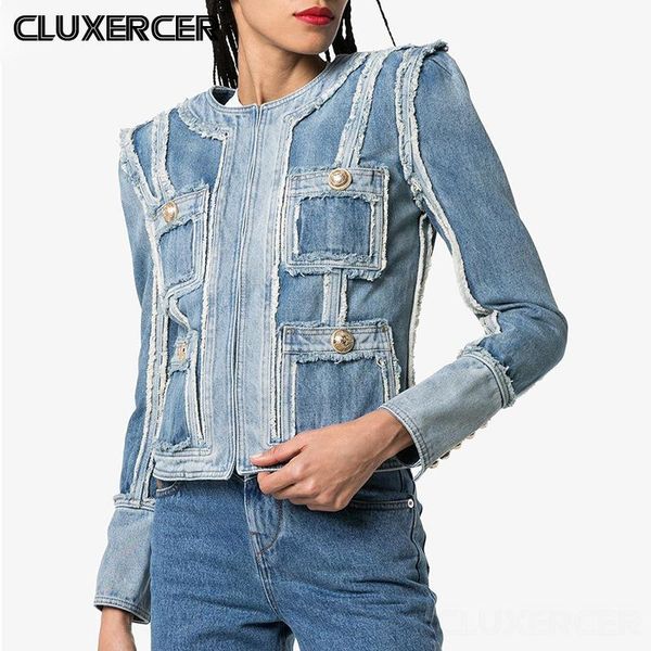 

women's jackets vintage women denim jacket 2021 autumn winter blue o neck tassel short jeans coat female causal bomber outwear, Black;brown
