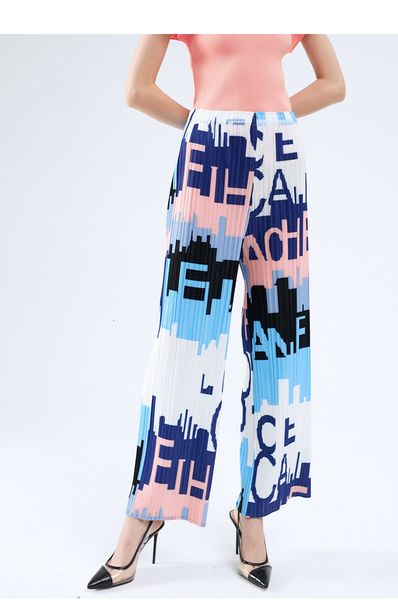 

dresses fashion miyake letter print pleated casual straight pants, White