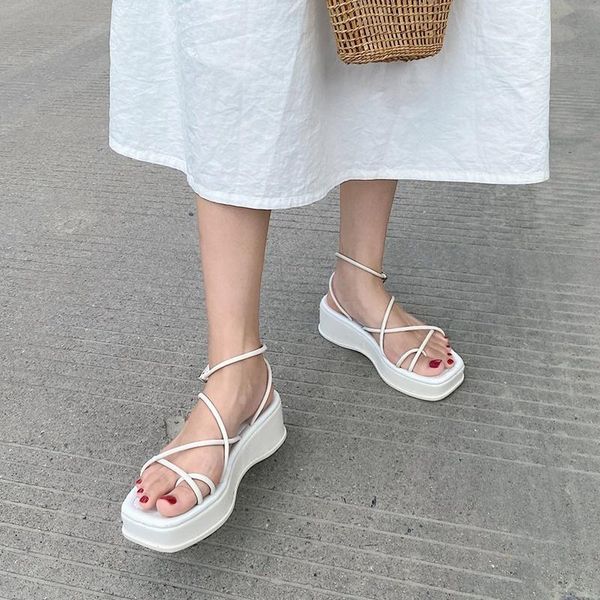 

sandals women summer high platform square toes heels shoes wedges fashion zapatos mujer, Black