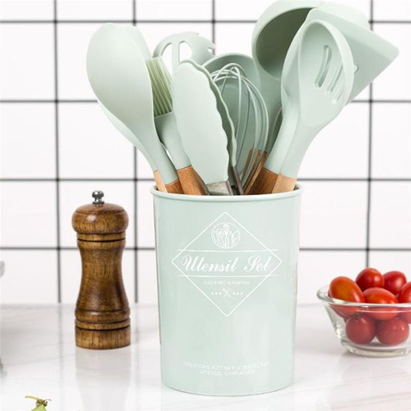 

silicone kitchenware cooking utensils set heat resistant kitchen non-stick baking tools with storage box dinnerware sets