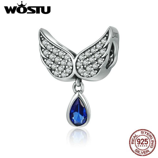 WOSTU Echt 925 Sterling Silber Engel Flügel Feder Anhänger Charme fit Frauen Armband und Halskette Schmuck Geschenk CQC481