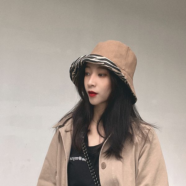 

full of taste of vintage ~ fashionable fisherman's hat korean zebra pattern double side sun hat, Blue;gray