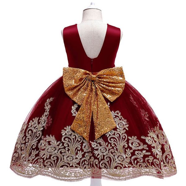 

girls dresses princess wear kids clothes children child clothing birthday embroidered sequin bow party formal pageant dress b7257, Red;yellow
