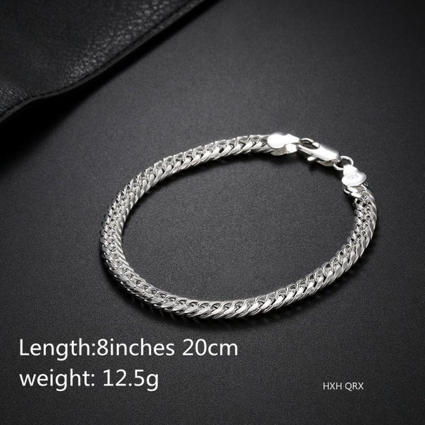 

link, chain 925 sterling silver 6mm geometric fashion charm bracelet for men women party jewelry gift, Black