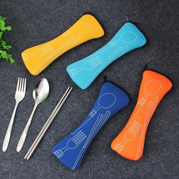 

portable travel tableware set picnic stainless steel dinnerware with bag kitchen fork spoon dinner for kid school camping sets
