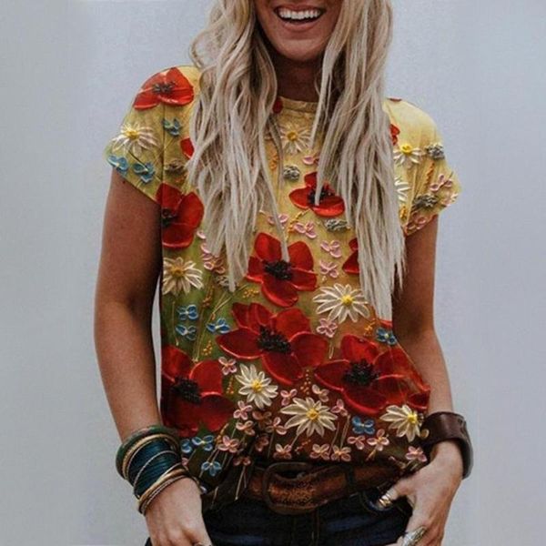 

women's t-shirt summer colorful print blouse shirt women casual o neck short sleeve pullover spring retro loose plus size harajuku blus, White