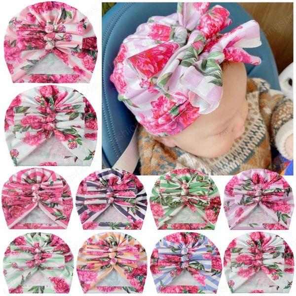 

9 colors printing small bow-knot turban hats newborn baby sweet beanie caps girls pgraphy props soft hat toddler children beanies head b, Yellow