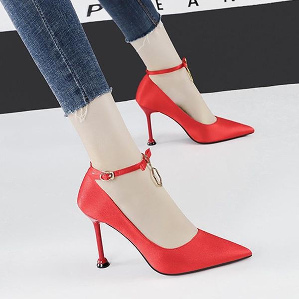 

dress shoes 2021 fashion sweet bow knot high heel pointed women pumps toe thin flock female summer sandals, Black