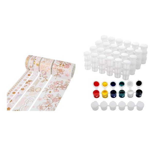 

gift sets 5 pcs gold washi tape chinese style masking with 30 strips empty paint cup