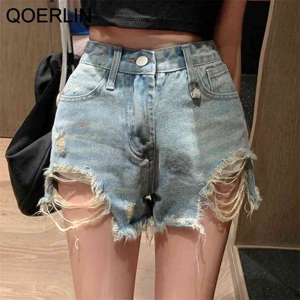 Vintage Ripped Jeans Shorts Women Summer High Taille Sexy Micro Mini Beach Blue Denim Girls Plus Size 210601