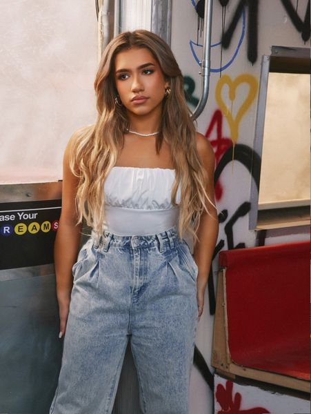 

mian twins x squad ruched bust crop cami y7qv#, White