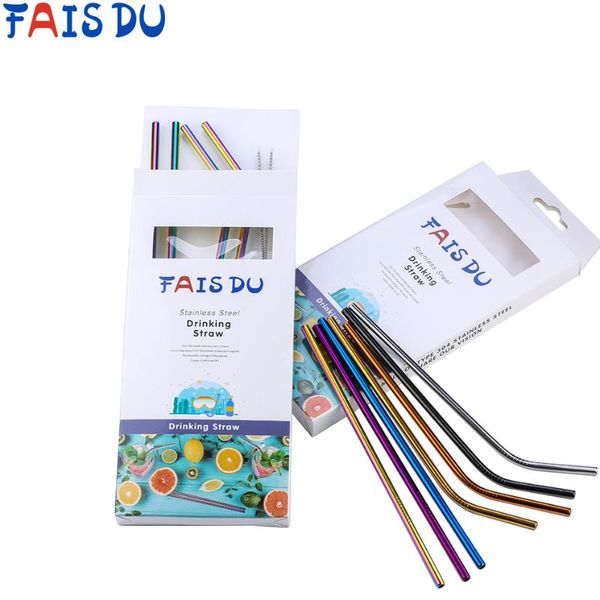 

drinking straws 4pcs reusable stainless steel straight curved with cleaning brushes utensil eco-friendly carton packaging gifts