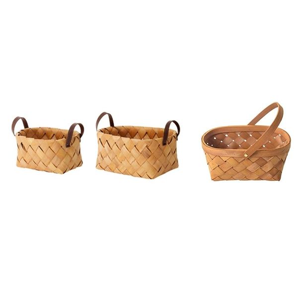 

storage baskets 2 pcs hand woven bread fruit wood chip box with handmade rattan container basket