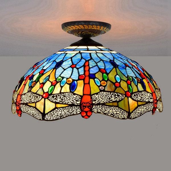 

ceiling lights 40cm european-style blue dragonfly tiffany multi-color glass restaurant bedroom corridor porch lamp