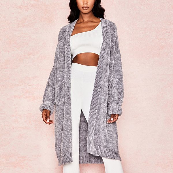 

ponchos and capes winter women's fashion gray haikyuu plush knitted long cardigan jacket women 210422, Black