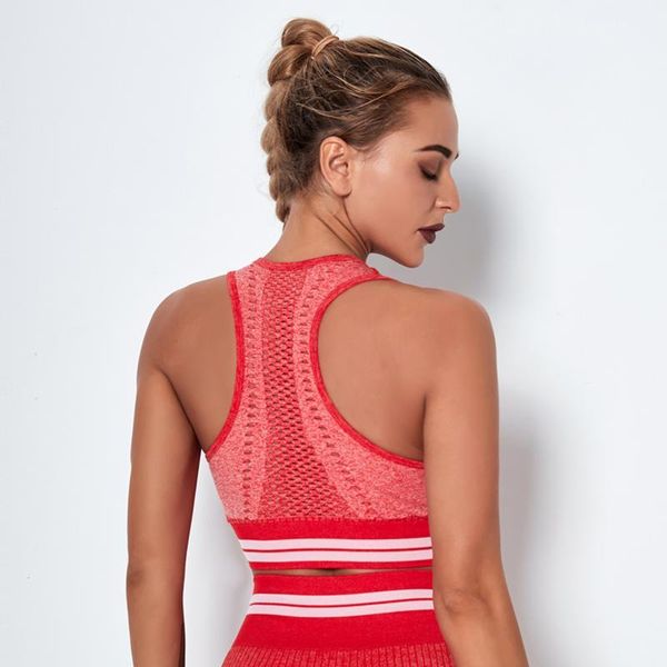 

gym clothing women sports bra knitted yoga push up striped fitness female seamless cropped quick drying, White;black