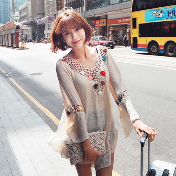 

bikini blouse women summer long beach sunscreen seaside resort swimsuit coat loose sleeve spring, White;black