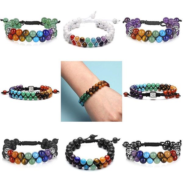 

tiger eye natural stones bracelet for women men lava moonstone bead handmade multi color charms chakra bracelets on hand jewelry beaded, str, Black