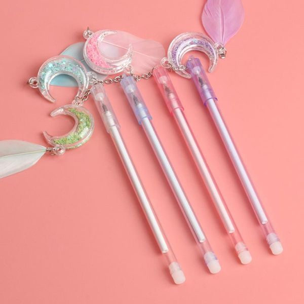 

gel pens 1pcs creative cartoon feather pendant pen plastic head shape water based write stationery children gifts student office