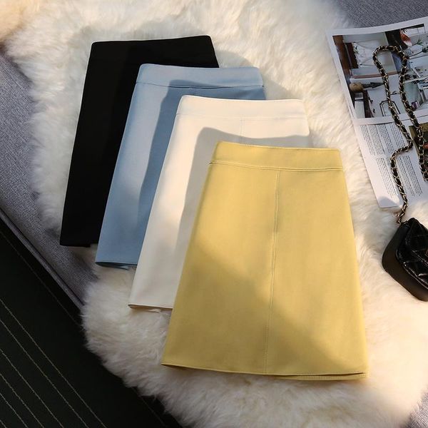 

skirts limiguyue summer short skirt women solid color a-line elegant teen girls ol style tight hip high waist faldas mujer k1217, Black