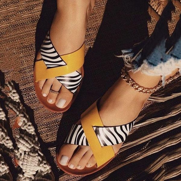 

fashion snake patterns women's slides home indoor casual striped slippers shoes flat rubber soled anti-skid ladies sandals, Black
