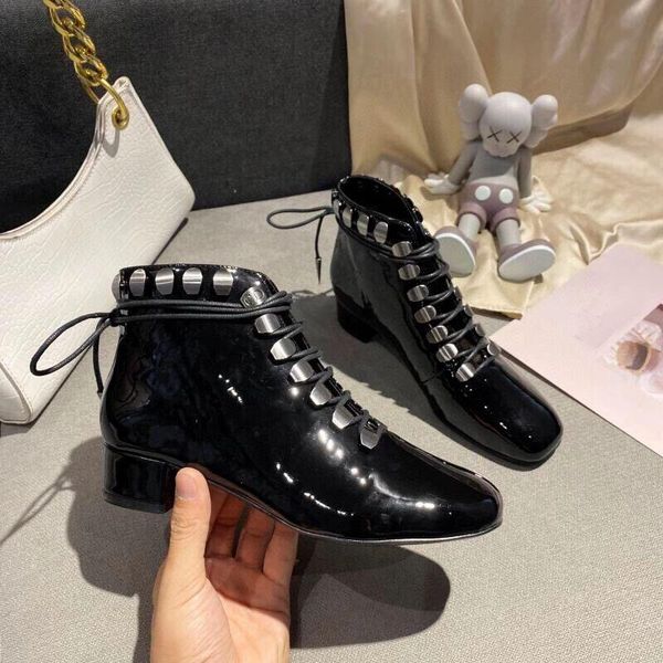 

boots 2021 spring ankle for women fashion casual shoes female black british style patent leather brand