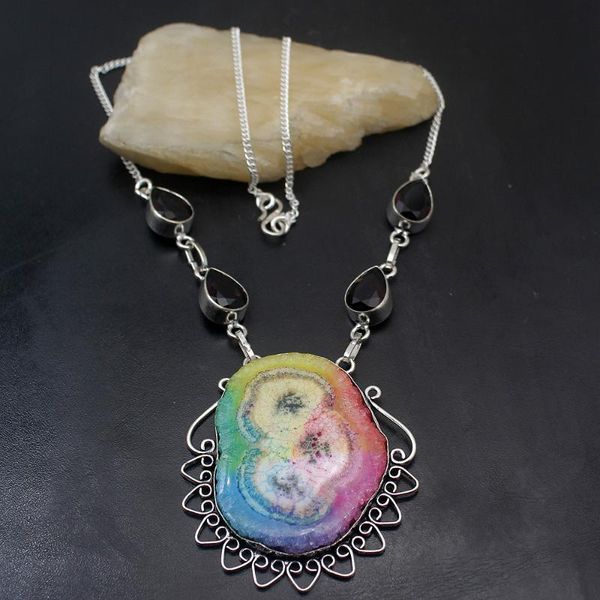 

hermosa attractive vintage solar quartz amethyssilver color necklace women chain 18 inch a192 pendant necklaces, Silver