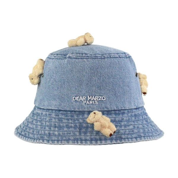 

wide brim hats oh my god ,my is little baby home mini teddy bear denim bucker for street trendy boy or girl, Blue;gray