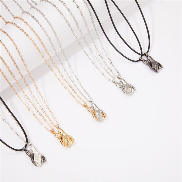 

2pcs/set magnetic couple necklace lovers hold hands pendant distance charm necklaces women men friendship valentine's day gifts, Silver
