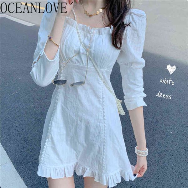 

white women dresses square neck a-line sweet high waist japan style ruffles vestidos mujer vintage spring dress 210415, Black;gray