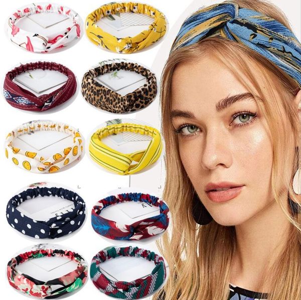 Bohemian Tie Dye Cross Hair Band per le donne Yoga Sport Fitness Fasce Nodo Accessori per capelli a tesa larga 99Colors