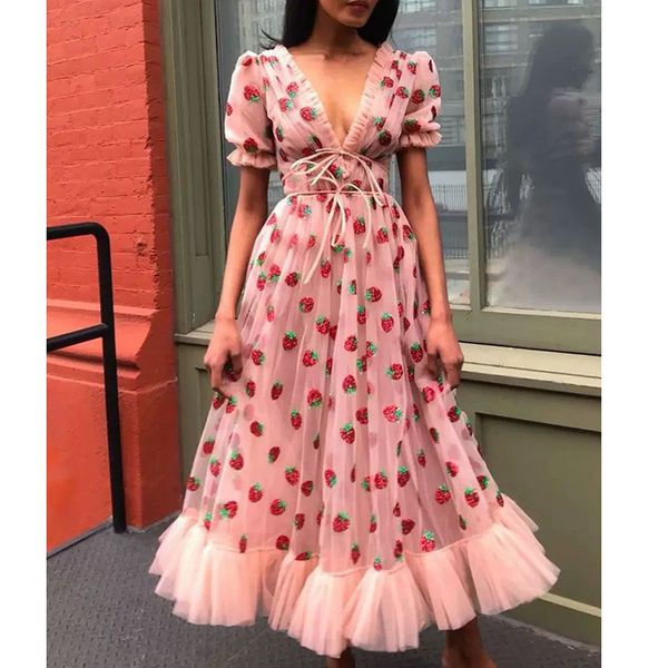 

summer vintage women long party lace up straberry sequin pink maxi tulle dress 210415, Black;gray