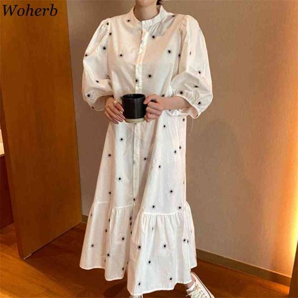 

maxi dresses for women embroidered floral puff sleeve dress sweet temperament o neck robe loose elegant vestidos 4i438 210519, Black;gray