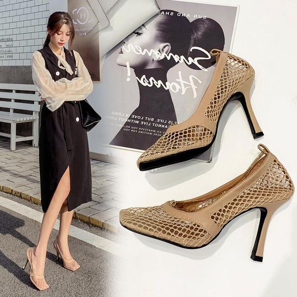 

dress shoes women fashion square toe lady high heel mesh party, Black