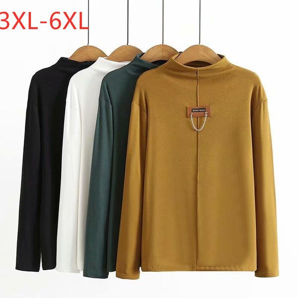 

plus size t-shirt ladies autumn winter basic for women large long sleeve slim elastic cotton turtleneck 3xl 4xl 5xl 6xl, Black